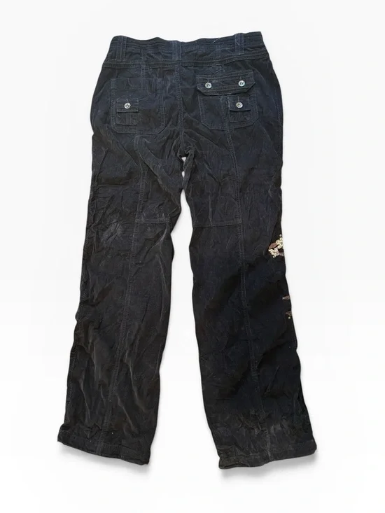 Vintage Black Corduroy cargo pants with floral embroidery, waist 30” - Picture 2 of 8